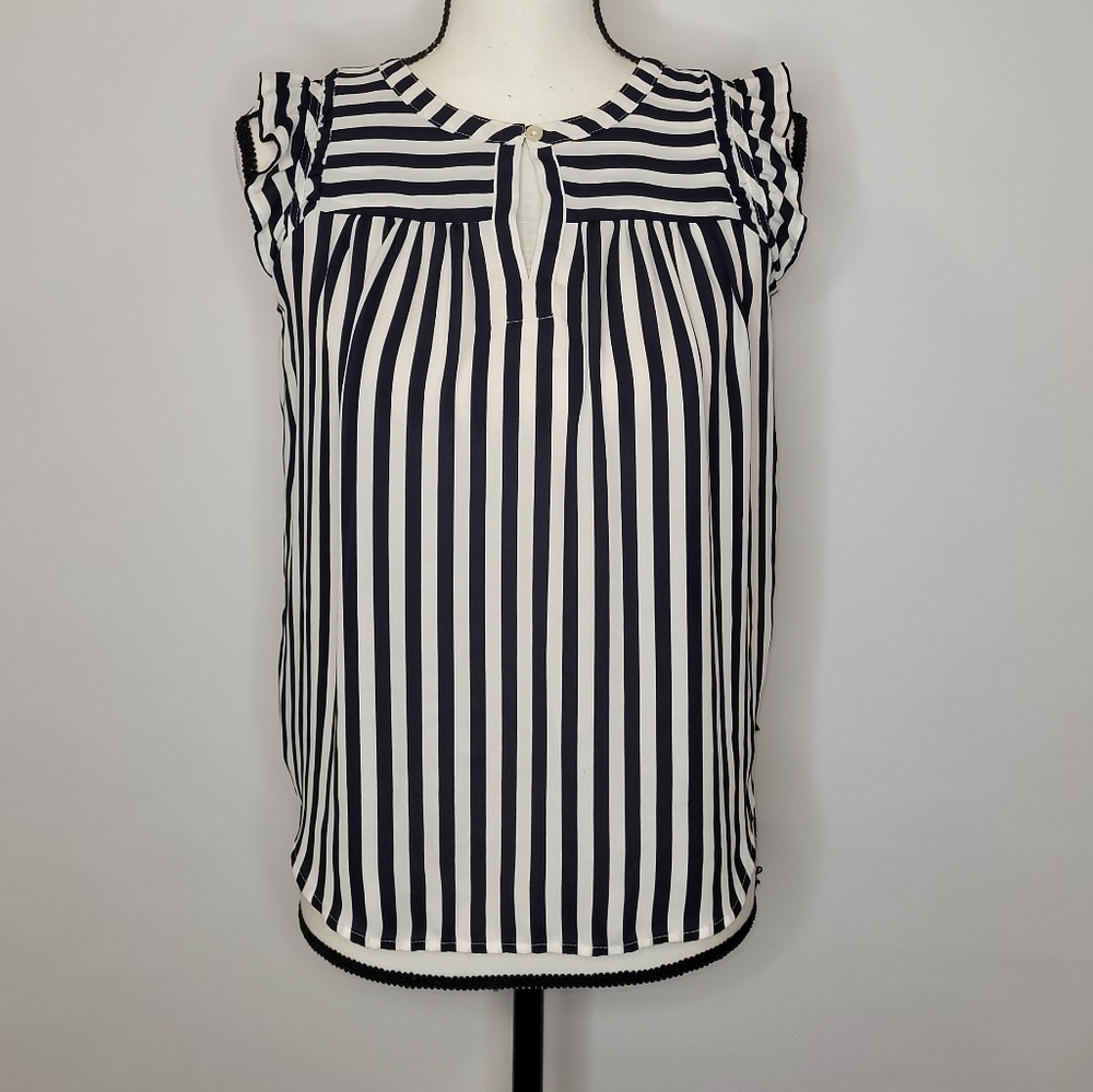 Loft Striped Smocked Split Neck Shell - image 1